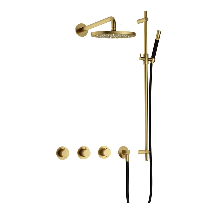 Hotbath Cobber IBS70 inbouw doucheset - staafhanddouche - 25cm hoofddouche - wandarm - glijstang - Geborsteld Messing PVD