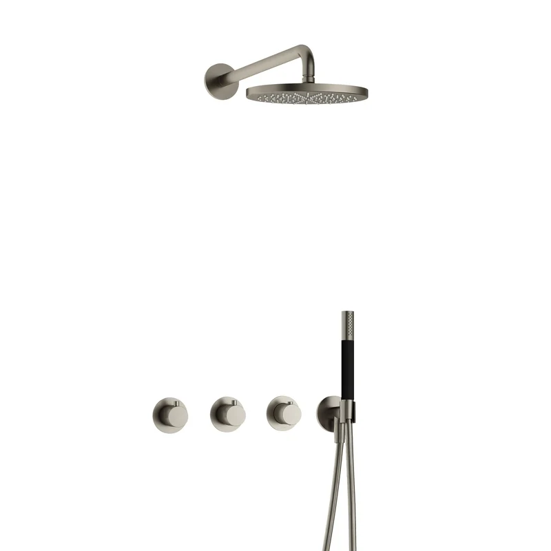 Hotbath Cobber IBS70 inbouw doucheset - staafhanddouche - 25cm hoofddouche - wandarm - wandhouder - Geborsteld Nikkel