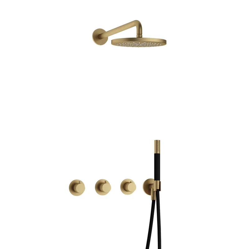 Hotbath Cobber IBS70 inbouw doucheset - staafhanddouche - 25cm hoofddouche - wandarm - wandhouder - Geborsteld Messing