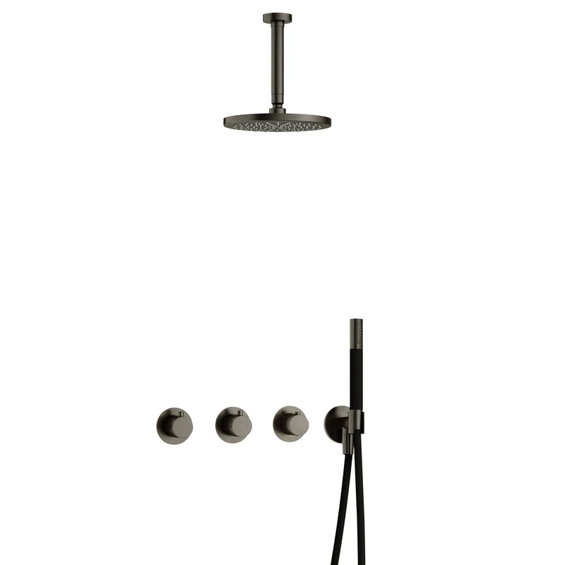 Hotbath Cobber IBS70 inbouw doucheset - staafhanddouche - 25cm hoofddouche - 15cm plafondbuis - wandhouder - Verouderd IJzer