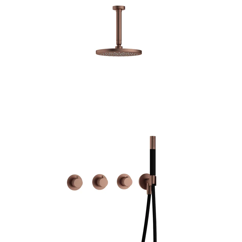 Hotbath Cobber IBS70 inbouw doucheset - staafhanddouche - 25cm hoofddouche - 15cm plafondbuis - wandhouder - Geborsteld Koper PVD