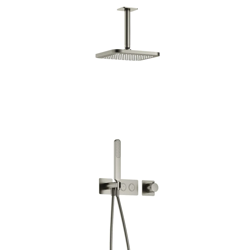 Hotbath Gal IBS41 inbouw doucheset met 2 pushbuttons met plafondbuis - Geborsteld Nikkel