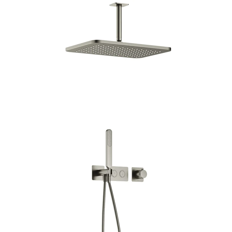 Hotbath Gal IBS41 inbouw doucheset met 2 pushbuttons met plafondbuis en gl106 - Geborsteld Nikkel