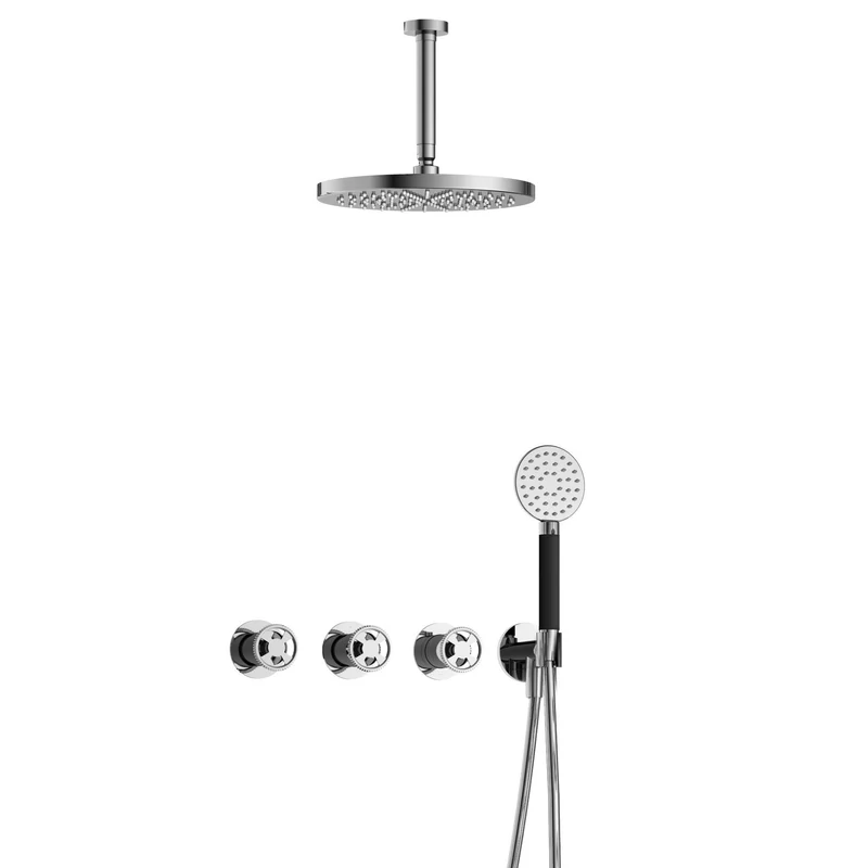 Hotbath Cobber @work IBSW70 inbouw doucheset met 2 stopkranen met ronde handdouche, plafondbuis 15 cm en m106 - Chroom