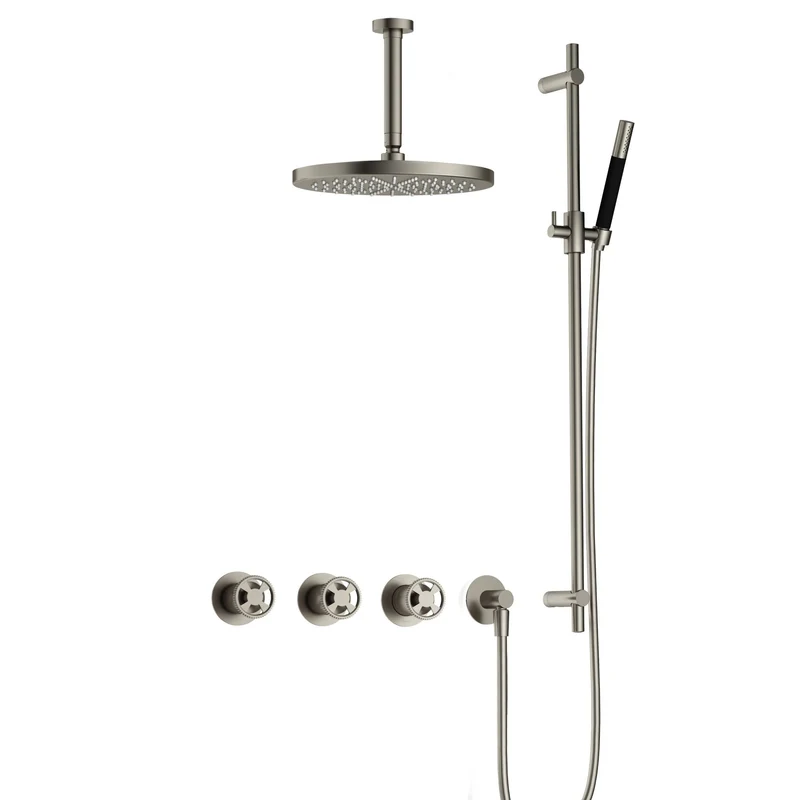 Hotbath Cobber @work IBSW70 inbouw doucheset met 2 stopkranen met plafondbuis 15 cm, m106 en glijstang - Geborsteld Nikkel