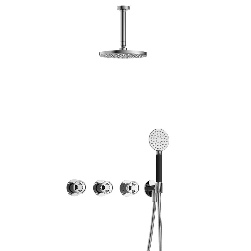 Hotbath Cobber @work IBSW70 inbouw doucheset met 2 stopkranen met ronde handdouche en plafondbuis 15 cm - Chroom