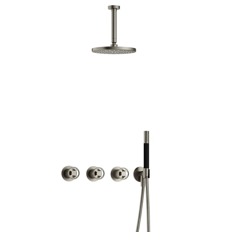 Hotbath Cobber @work IBSW70 inbouw doucheset met 2 stopkranen met plafondbuis 15 cm - Geborsteld Nikkel