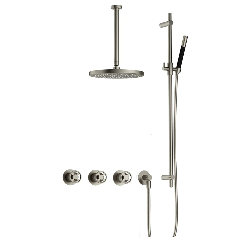 Hotbath Cobber @work IBSW70 inbouw doucheset met 2 stopkranen met plafondbuis 30 cm, m106 en glijstang - Geborsteld Nikkel
