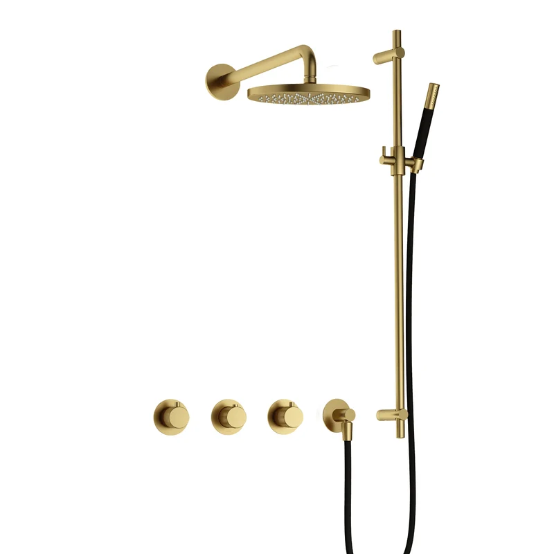 Hotbath Cobber X IBSX70 inbouw doucheset - staafhanddouche - 25cm hoofddouche - wandarm - glijstang - Geborsteld Messing PVD