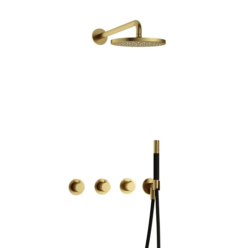 Hotbath Cobber IBS70 inbouw doucheset - staafhanddouche - 20cm hoofddouche - wandarm - wandhouder - Geborsteld Messing PVD