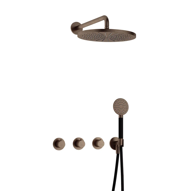 Hotbath Cobber IBS70 inbouw doucheset - ronde handdouche - 30cm hoofddouche - wandarm - wandhouder - Verouderd Messing