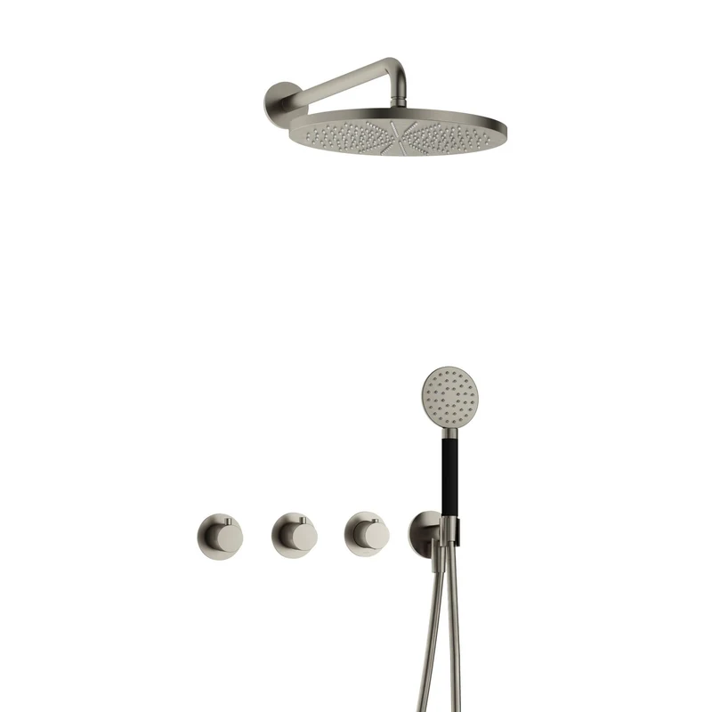Hotbath Cobber IBS70 inbouw doucheset - ronde handdouche - 30cm hoofddouche - wandarm - wandhouder - Geborsteld Nikkel