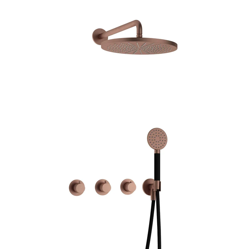 Hotbath Cobber IBS70 inbouw doucheset - ronde handdouche - 30cm hoofddouche - wandarm - wandhouder - Geborsteld Koper PVD