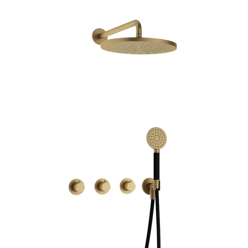 Hotbath Cobber IBS70 inbouw doucheset - ronde handdouche - 30cm hoofddouche - wandarm - wandhouder - Geborsteld Messing