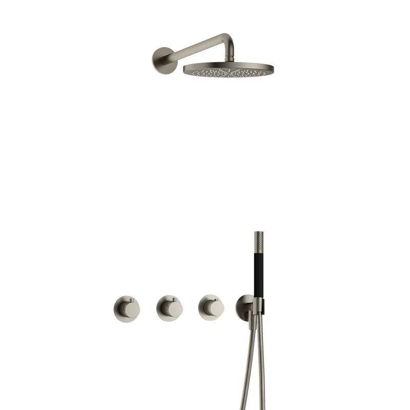 Hotbath Cobber IBS70 inbouw doucheset - staafhanddouche - 20cm hoofddouche - wandarm - wandhouder - Geborsteld Nikkel
