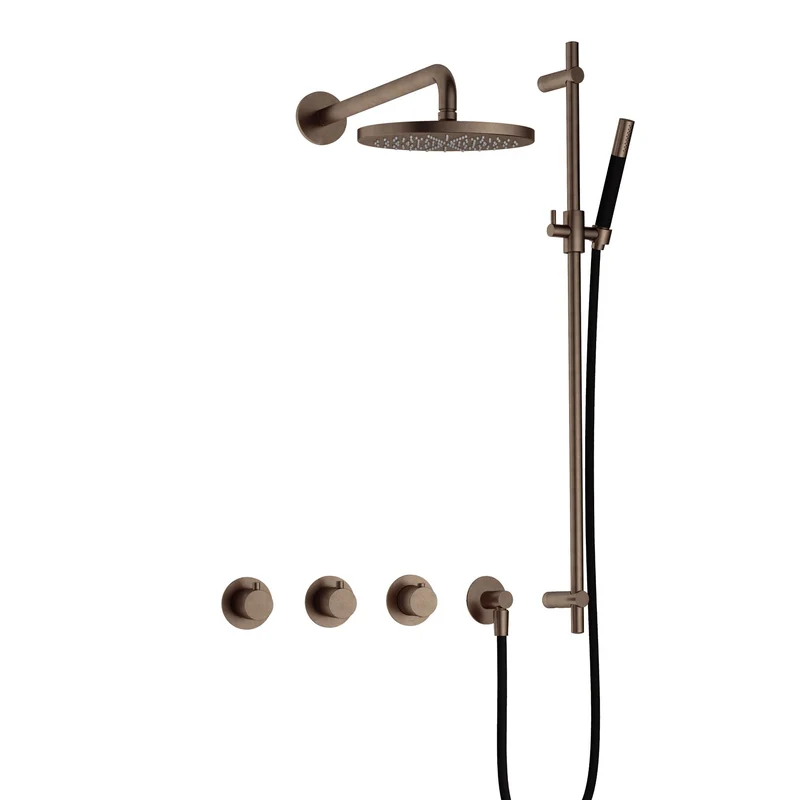 Hotbath Cobber IBS70 inbouw doucheset - staafhanddouche - 20cm hoofddouche - wandarm - glijstang - Verouderd Messing