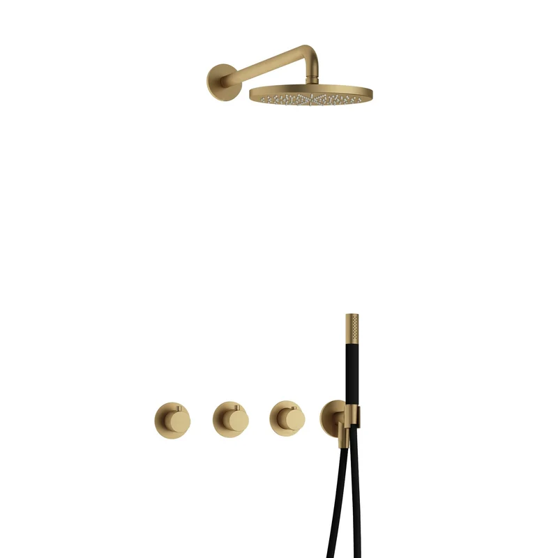 Hotbath Cobber IBS70 inbouw doucheset - staafhanddouche - 20cm hoofddouche - wandarm - wandhouder - Geborsteld Messing