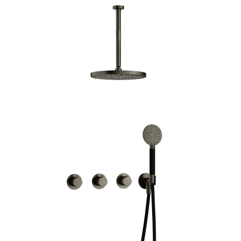 Hotbath Cobber IBS70 inbouw doucheset - ronde handdouche - 30cm hoofddouche - 30cm plafondbuis - wandhouder - Verouderd IJzer
