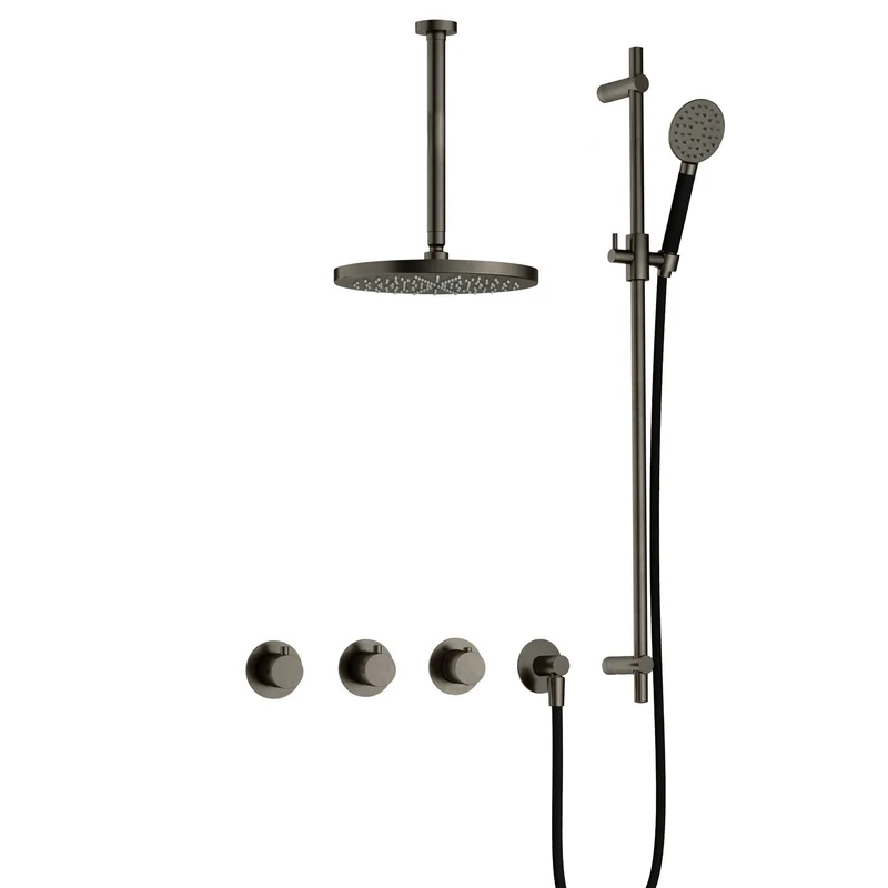 Hotbath Cobber IBS70 inbouw doucheset - ronde handdouche] - 30cm hoofddouche - 30cm plafondbuis - glijstang - Verouderd IJzer