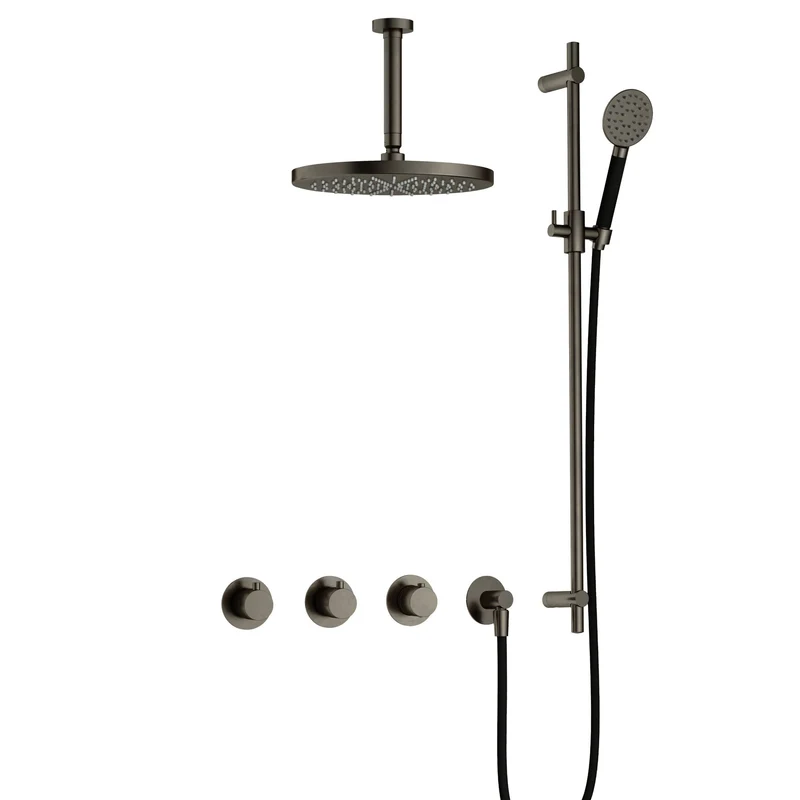Hotbath Cobber IBS70 inbouw doucheset - ronde handdouche - 30cm hoofddouche - 15cm plafondbuis - glijstang - Verouderd IJzer