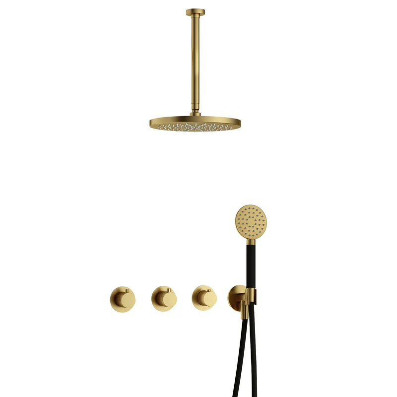 Hotbath Cobber IBS70 inbouw doucheset - ronde handdouche - 30cm hoofddouche - 30cm plafondbuis - wandhouder - Geborsteld Messing PVD