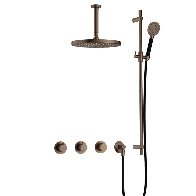 Hotbath Cobber IBS70 inbouw doucheset - ronde handdouche - 30cm hoofddouche - 15cm plafondbuis - glijstang - Verouderd Messing