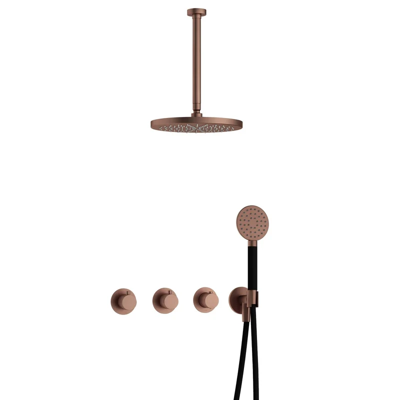 Hotbath Cobber IBS70 inbouw doucheset - ronde handdouche - 30cm hoofddouche - 30cm plafondbuis - wandhouder - Geborsteld Koper PVD