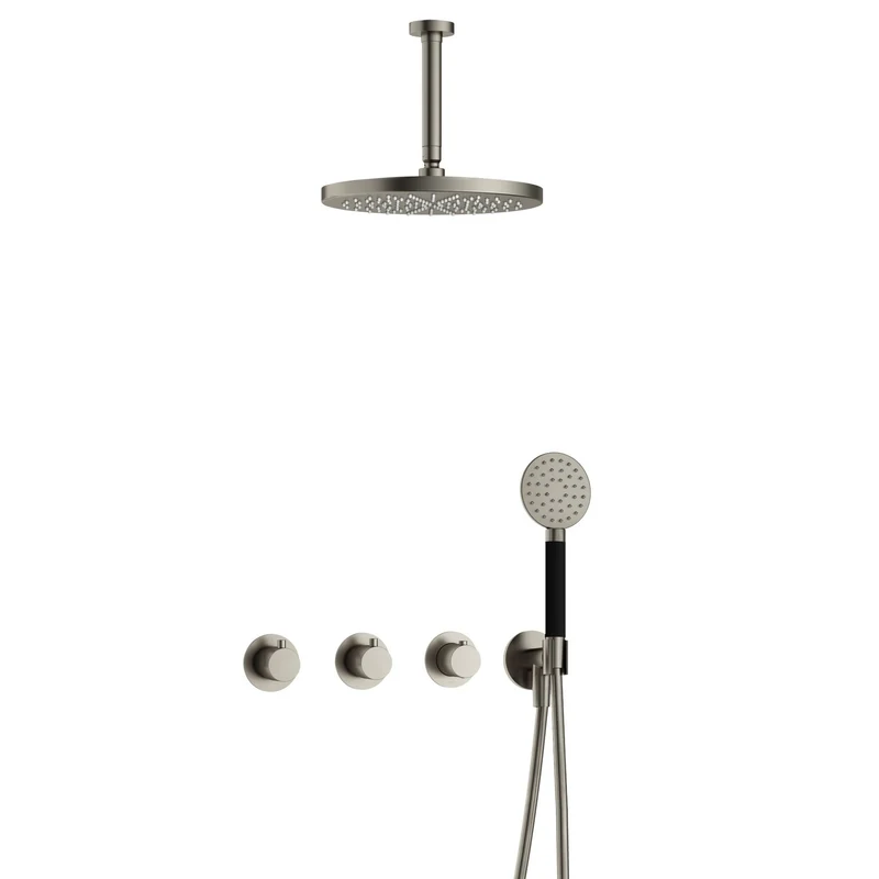 Hotbath Cobber IBS70 inbouw doucheset - ronde handdouche - 30cm hoofddouche - 15cm plafondbuis - wandhouder - Geborsteld Nikkel