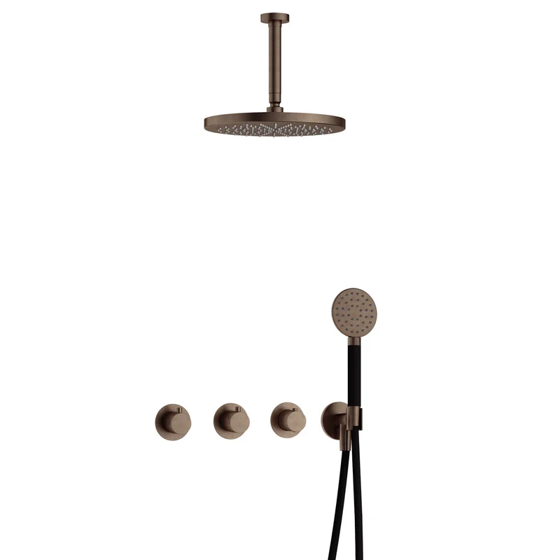 Hotbath Cobber IBS70 inbouw doucheset - ronde handdouche - 30cm hoofddouche - 15cm plafondbuis - wandhouder - Verouderd Messing