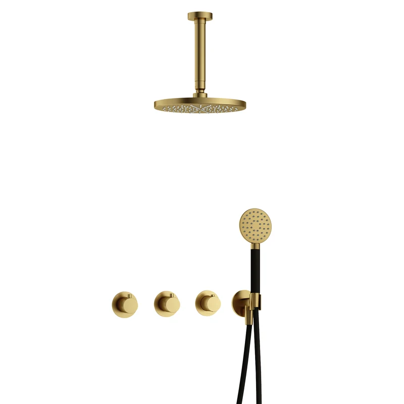 Hotbath Cobber IBS70 inbouw doucheset - ronde handdouche - 25cm hoofddouche - 15cm plafondbuis - wandhouder - Geborsteld Messing PVD