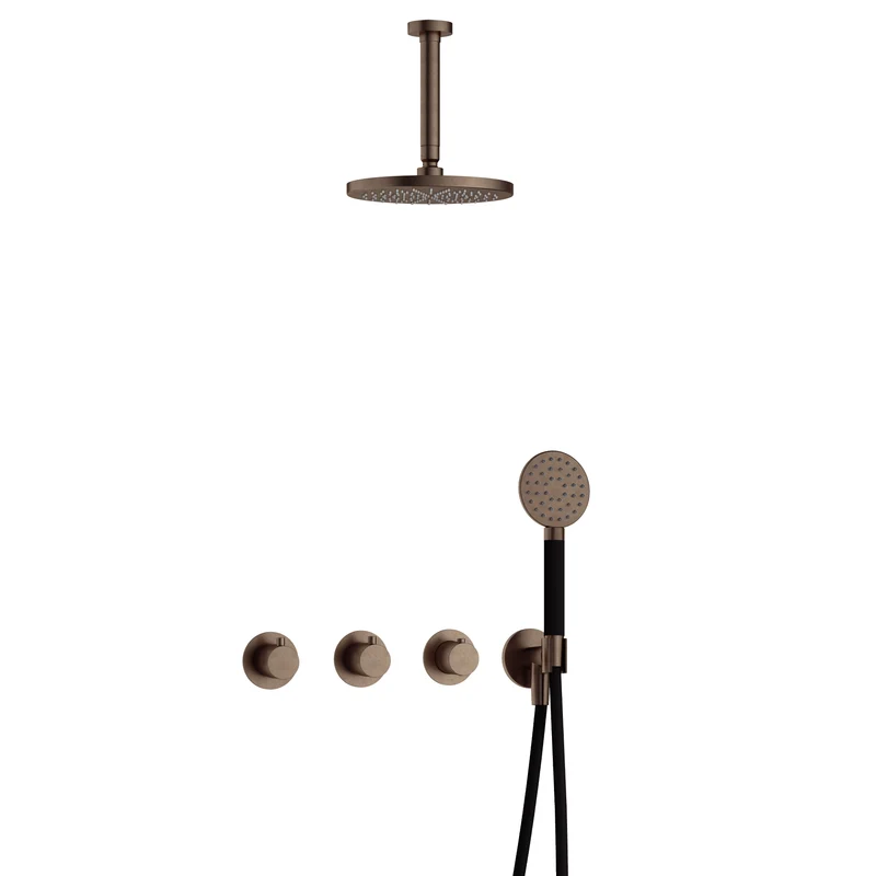 Hotbath Cobber IBS70 inbouw doucheset - ronde handdouche - 25cm hoofddouche - 15cm plafondbuis - wandhouder - Verouderd Messing