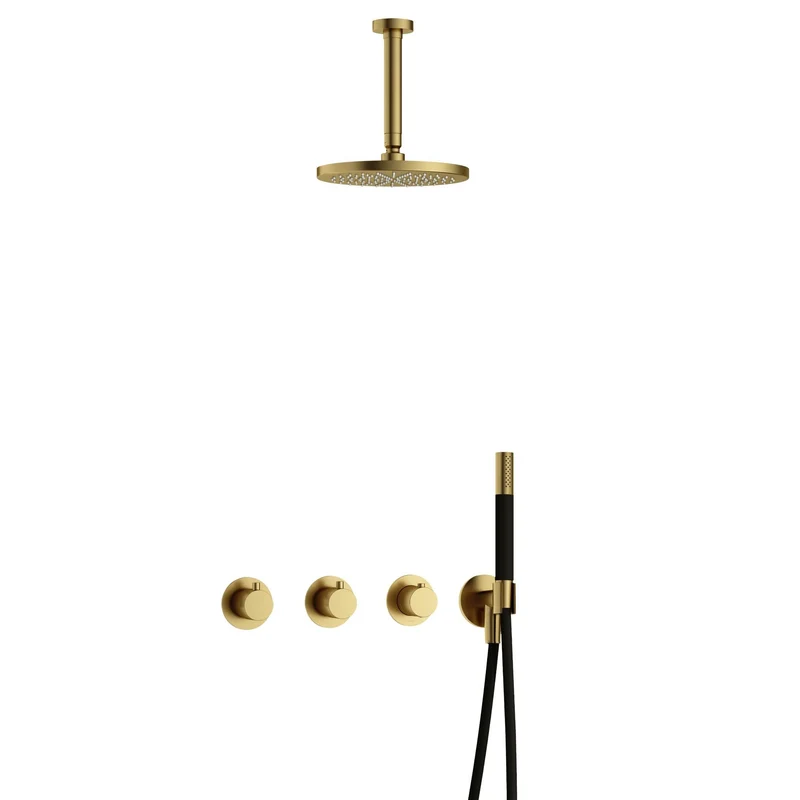 Hotbath Cobber IBS70 inbouw doucheset - staafhanddouche - 20cm hoofddouche - 15cm plafondbuis - wandhouder - Geborsteld Messing PVD