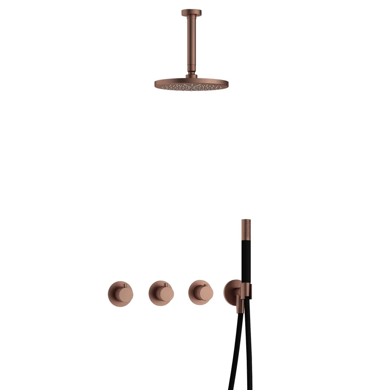 Hotbath Cobber IBS70 inbouw doucheset - staafhanddouche - 20cm hoofddouche - 15cm plafondbuis - wandhouder - Geborsteld Koper PVD