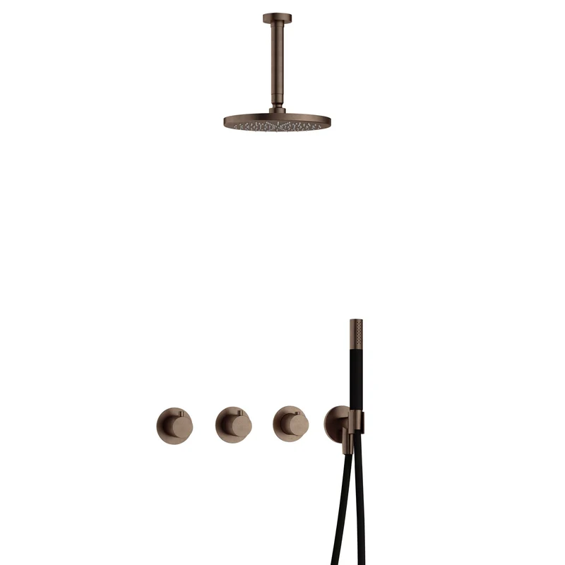 Hotbath Cobber IBS70 inbouw doucheset - staafhanddouche - 20cm hoofddouche - 15cm plafondbuis - wandhouder - Verouderd Messing
