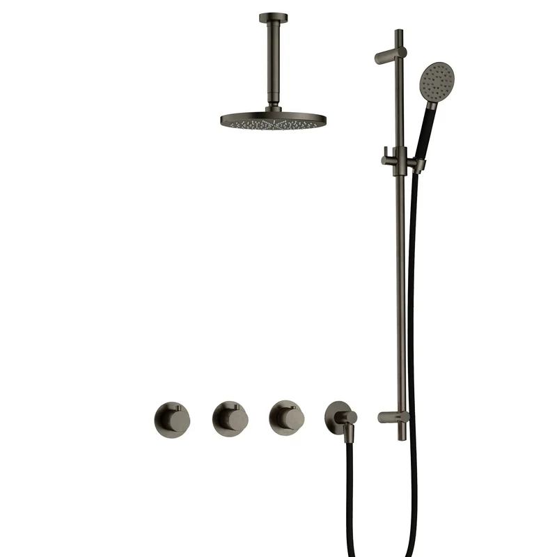 Hotbath Cobber IBS70 inbouw doucheset - ronde handdouche - 20cm hoofddouche - 15cm plafondbuis - glijstang - Verouderd IJzer