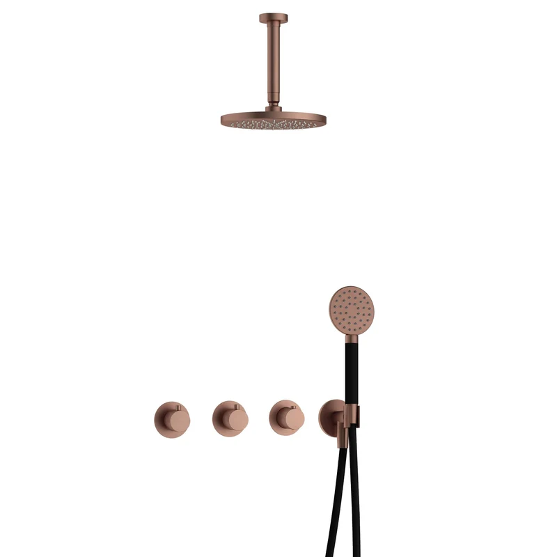 Hotbath Cobber IBS70 inbouw doucheset - ronde handdouche - 20cm hoofddouche - 15cm plafondbuis - wandhouder - Geborsteld Koper PVD