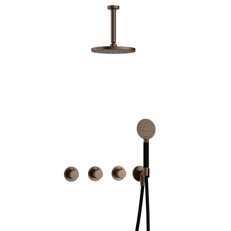 Hotbath Cobber IBS70 inbouw doucheset - ronde handdouche - 20cm hoofddouche - 15cm plafondbuis - wandhouder - Verouderd Messing