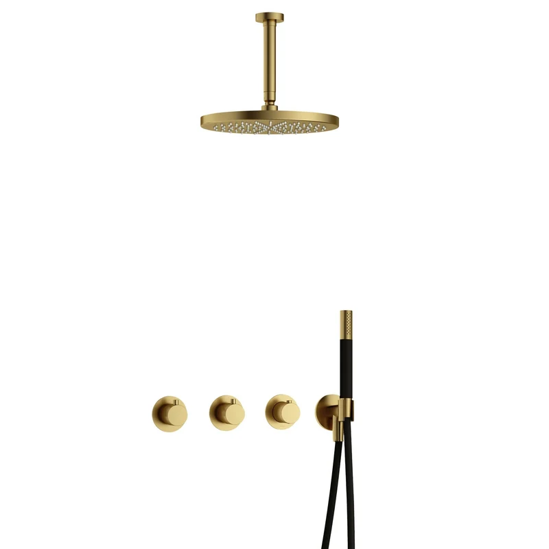 Hotbath Cobber IBS70 inbouw doucheset - staafhanddouche - 30cm hoofddouche - 15cm plafondbuis - wandhouder - Geborsteld Messing PVD