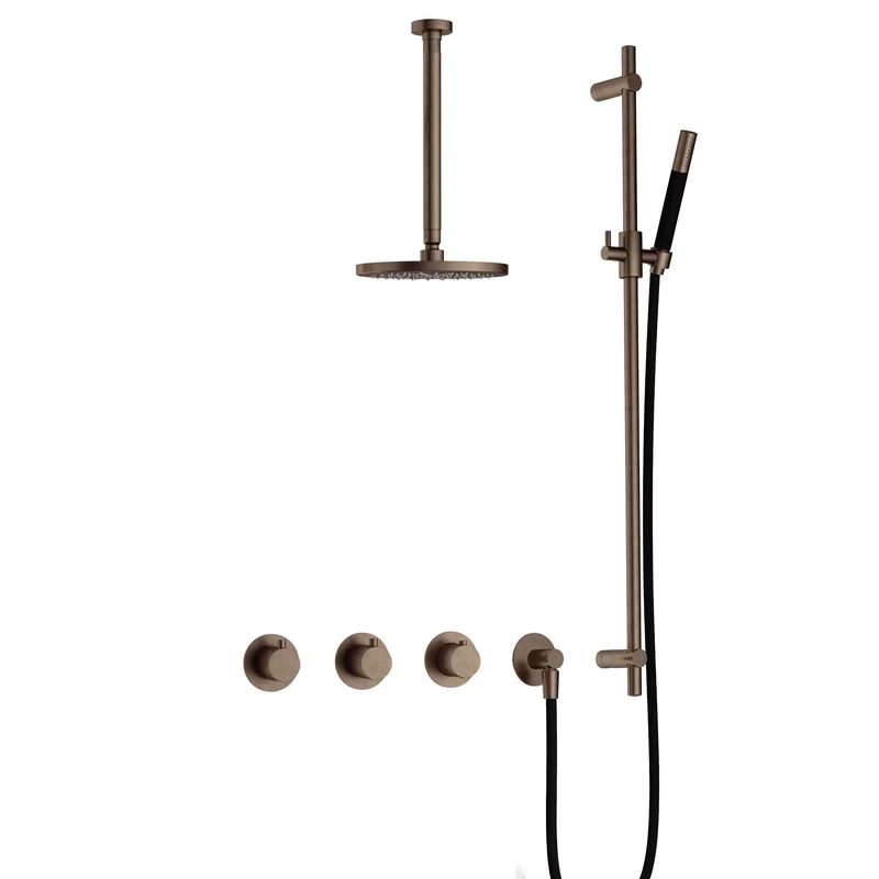 Hotbath Cobber IBS70 inbouw doucheset - staafhanddouche - 20cm hoofddouche - 30cm plafondbuis - glijstang - Verouderd Messing