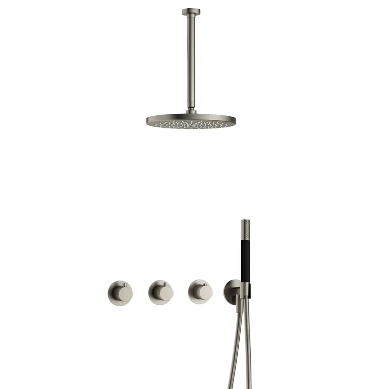 Hotbath Cobber IBS70 inbouw doucheset - staafhanddouche - 30cm hoofddouche - 30cm plafondbuis - wandhouder - Geborsteld Nikkel