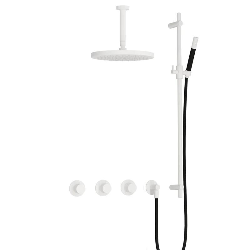 Hotbath Cobber IBS70 inbouw doucheset - staafhanddouche - 30cm hoofddouche - 15cm plafondbuis - glijstang - Mat Wit
