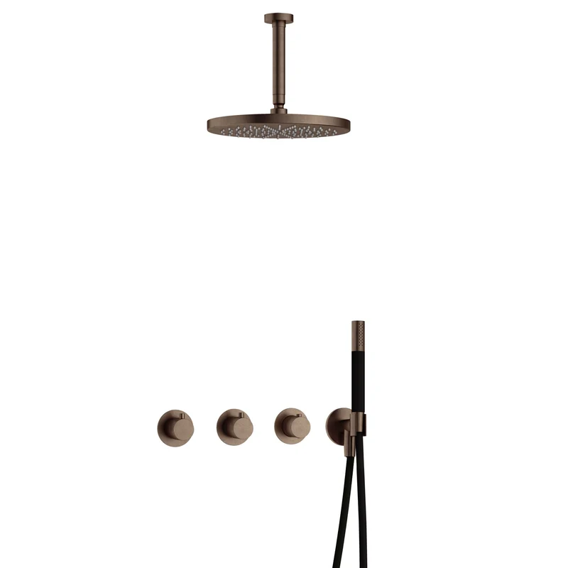 Hotbath Cobber IBS70 inbouw doucheset - staafhanddouche - 30cm hoofddouche - 15cm plafondbuis - wandhouder - Verouderd Messing