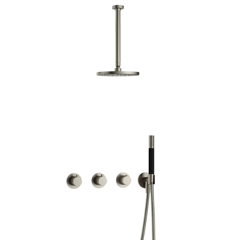 Hotbath Cobber IBS70 inbouw doucheset - staafhanddouche - 20cm hoofddouche - 30cm plafondbuis - wandhouder - Geborsteld Nikkel