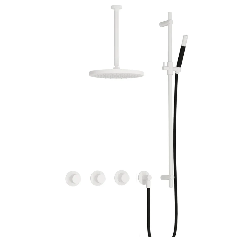 Hotbath Cobber IBS70 inbouw doucheset - staafhanddouche - 30cm hoofddouche - 30cm plafondbuis - glijstang - Mat Wit