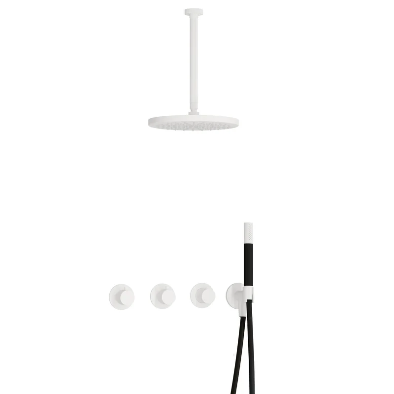 Hotbath Cobber IBS70 inbouw doucheset - staafhanddouche - 30cm hoofddouche - 30cm plafondbuis - wandhouder - Mat Wit
