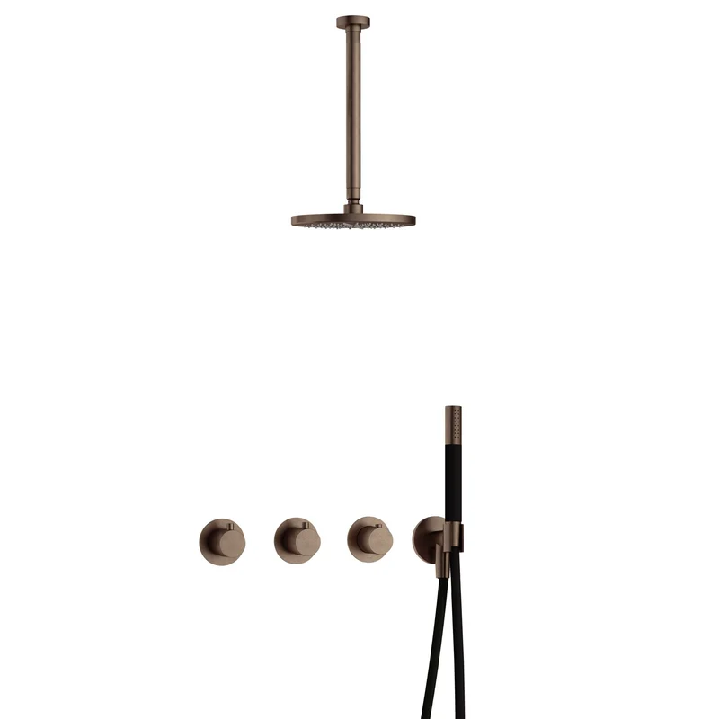 Hotbath Cobber IBS70 inbouw doucheset - staafhanddouche - 20cm hoofddouche - 30cm plafondbuis - wandhouder - Verouderd Messing