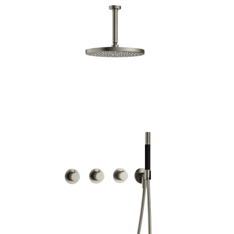 Hotbath Cobber IBS70 inbouw doucheset - staafhanddouche - 30cm hoofddouche - 15cm plafondbuis - wandhouder - Geborsteld Nikkel