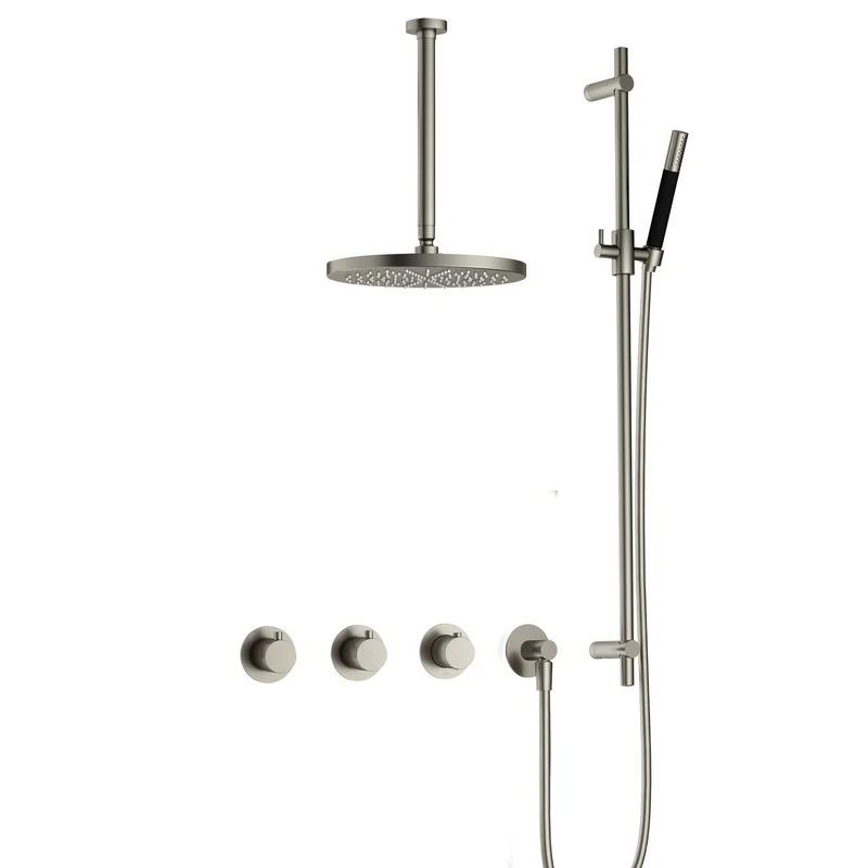 Hotbath Cobber IBS70 inbouw doucheset - staafhanddouche - 30cm hoofddouche - 30cm plafondbuis - glijstang - Geborsteld Nikkel