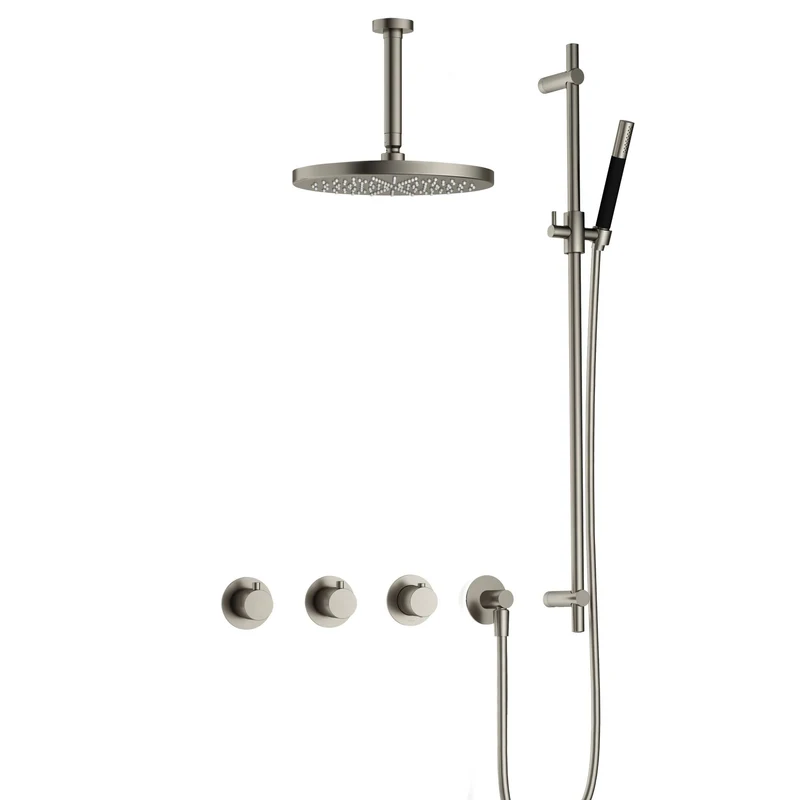 Hotbath Cobber IBS70 inbouw doucheset - staafhanddouche - 30cm hoofddouche - 15cm plafondbuis - glijstang - Geborsteld Nikkel