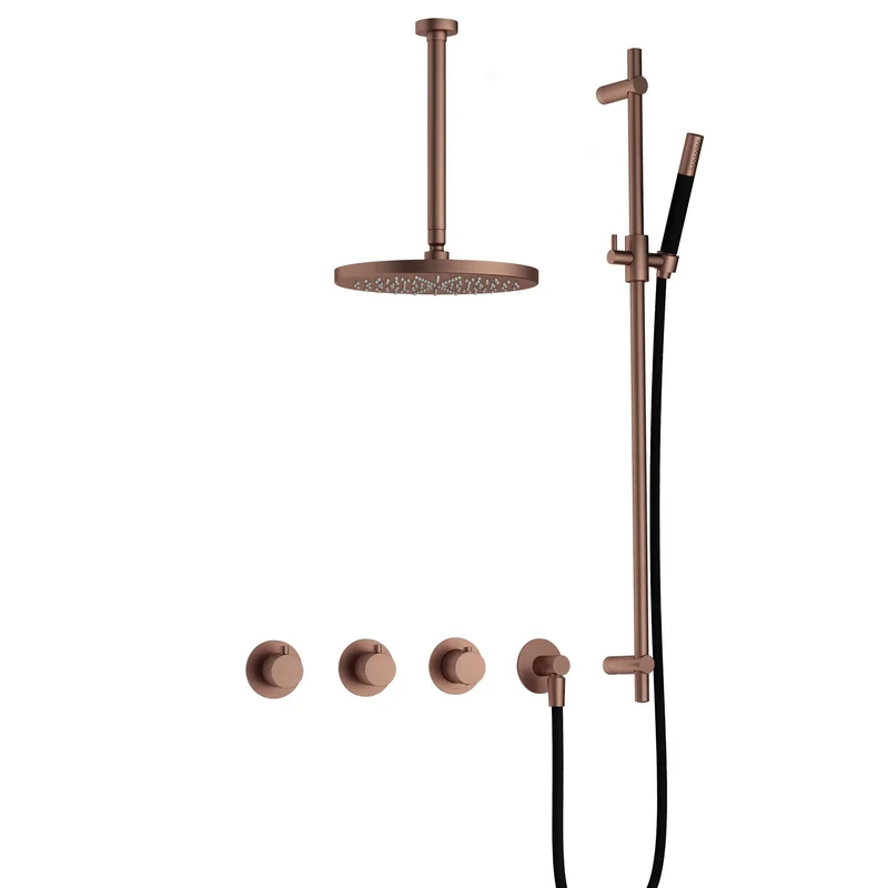 Hotbath Cobber IBS70 inbouw doucheset - staafhanddouche - 30cm hoofddouche - 30cm plafondbuis - glijstang - Geborsteld Koper PVD